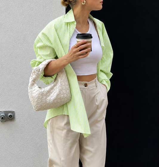 Relaxed Striped Casual Shirt Green