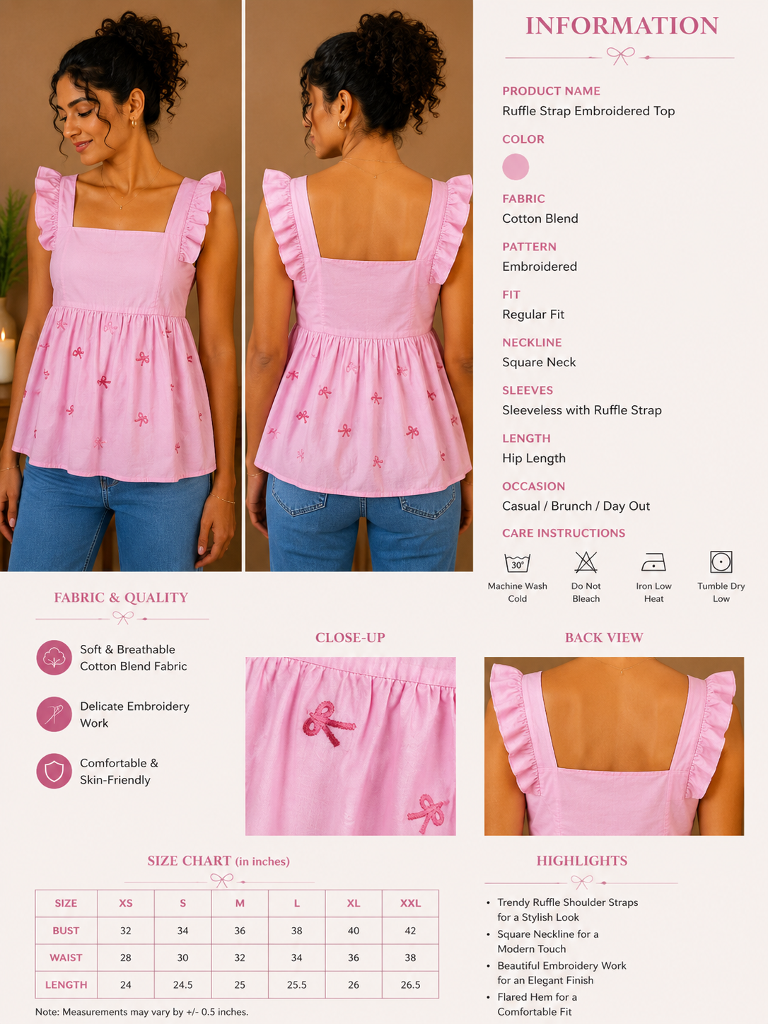 Pink Embroidered Peplum Top for Women