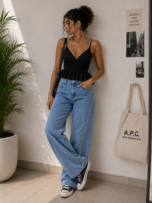 Ruffle Crop Top Black