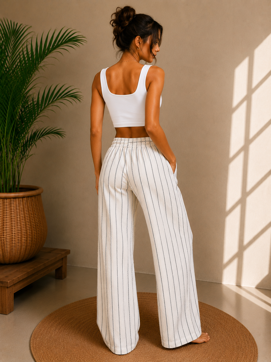 Black Stripe Relaxed Wide-Leg Lounge Pants