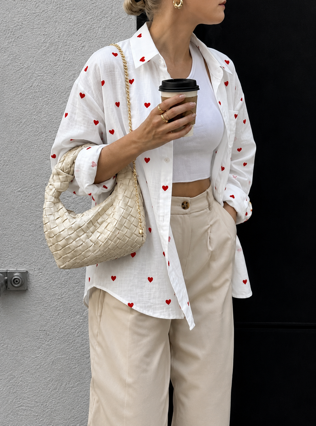 Women's Cotton Shirt with Hearts