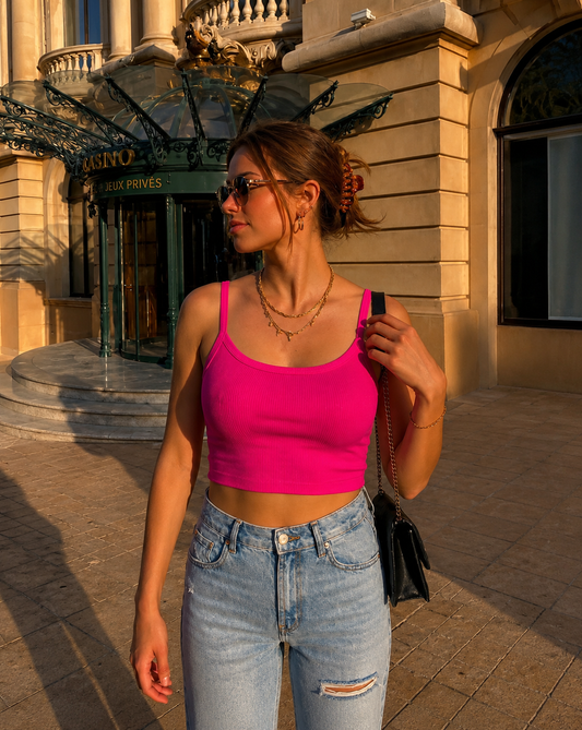 Ribbed Crop Cami Top Pink