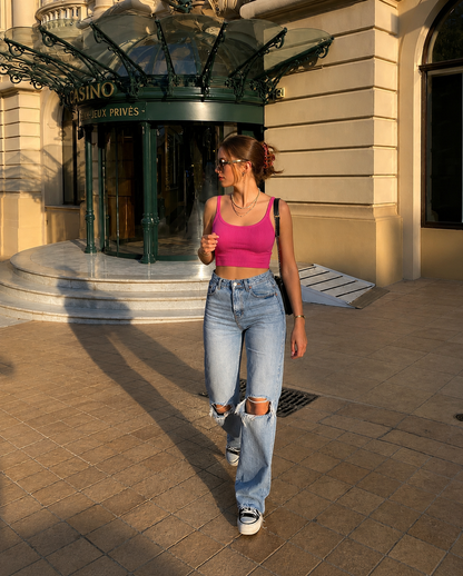 Ribbed Crop Cami Top Pink