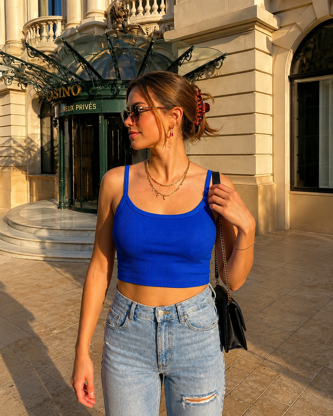 Ribbed Crop Cami Top Blue