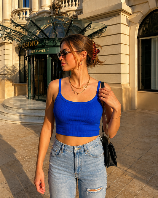 Ribbed Crop Cami Top Blue