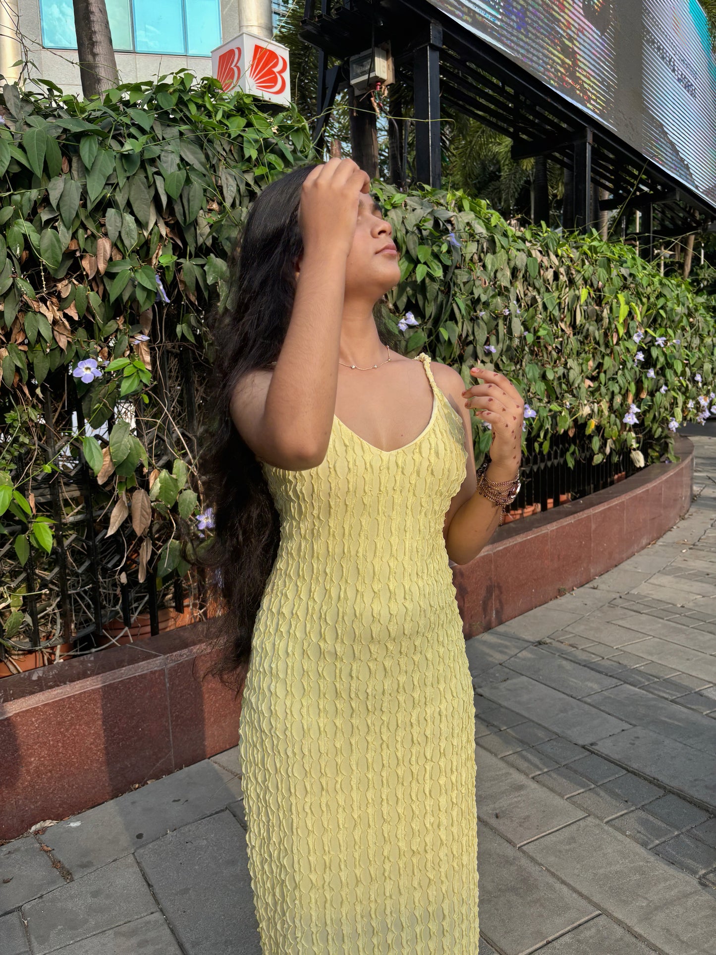 Lemon Glow Sunlit Textured Midi dress