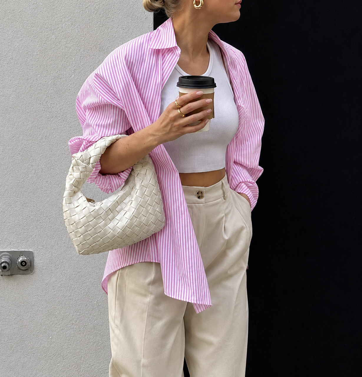 Relaxed Striped Casual Shirt Pink