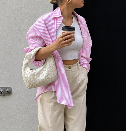 Relaxed Striped Casual Shirt Pink