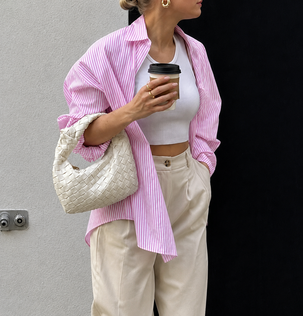 Relaxed Striped Casual Shirt Pink