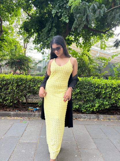 Lemon Glow Sunlit Textured Midi dress
