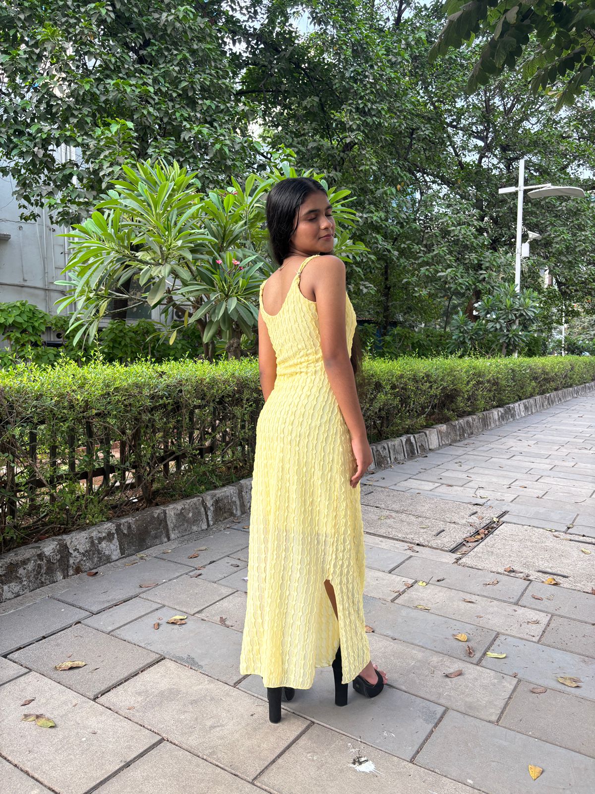 Lemon Glow Sunlit Textured Midi dress