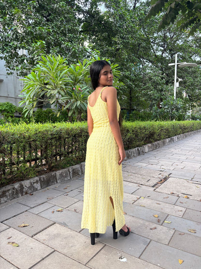 Lemon Glow Sunlit Textured Midi dress