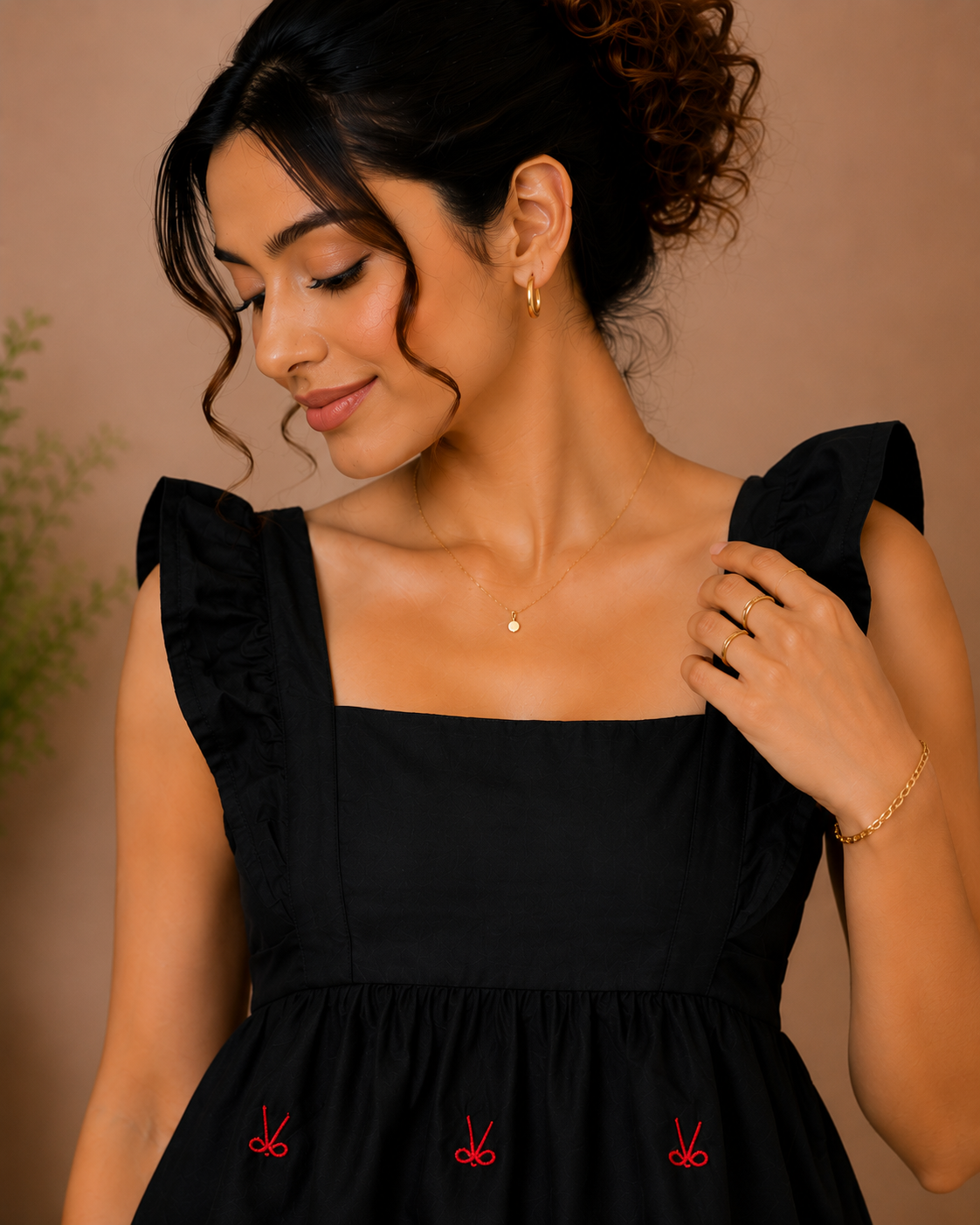 Black Embroidered Peplum Top