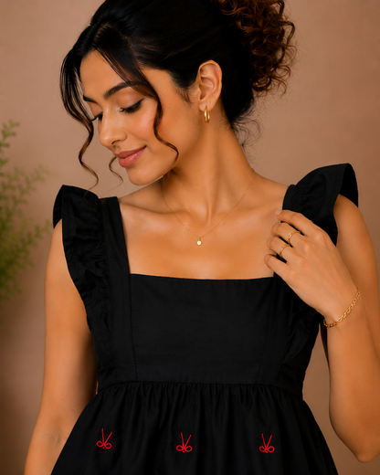 Black Embroidered Peplum Top