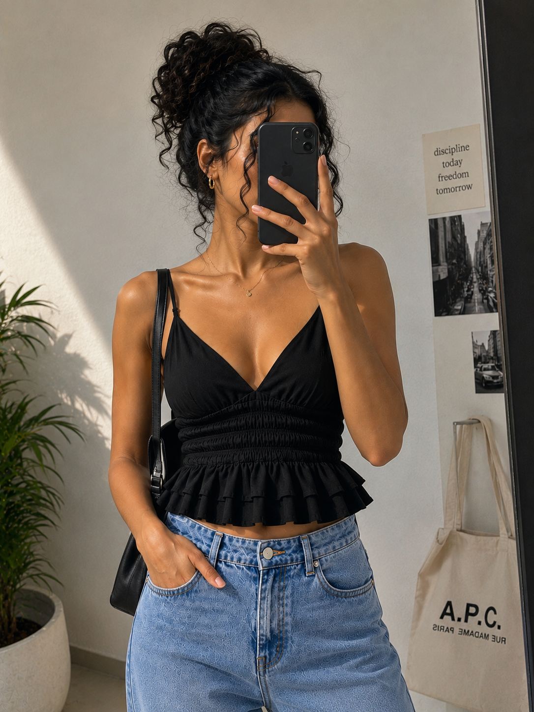 Ruffle Crop Top Black