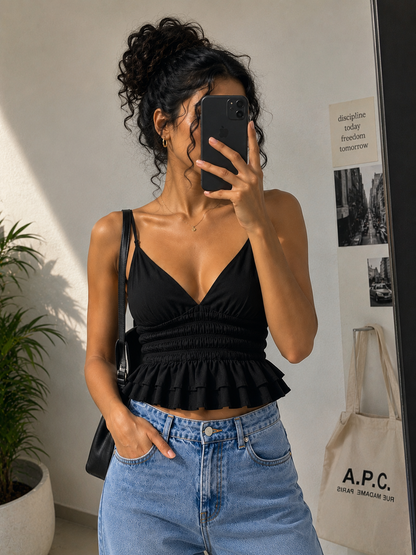 Ruffle Crop Top Black