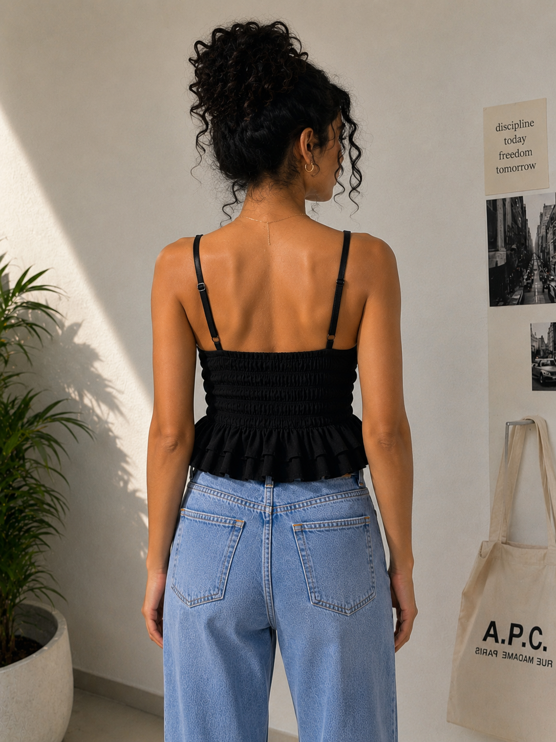 Ruffle Crop Top Black