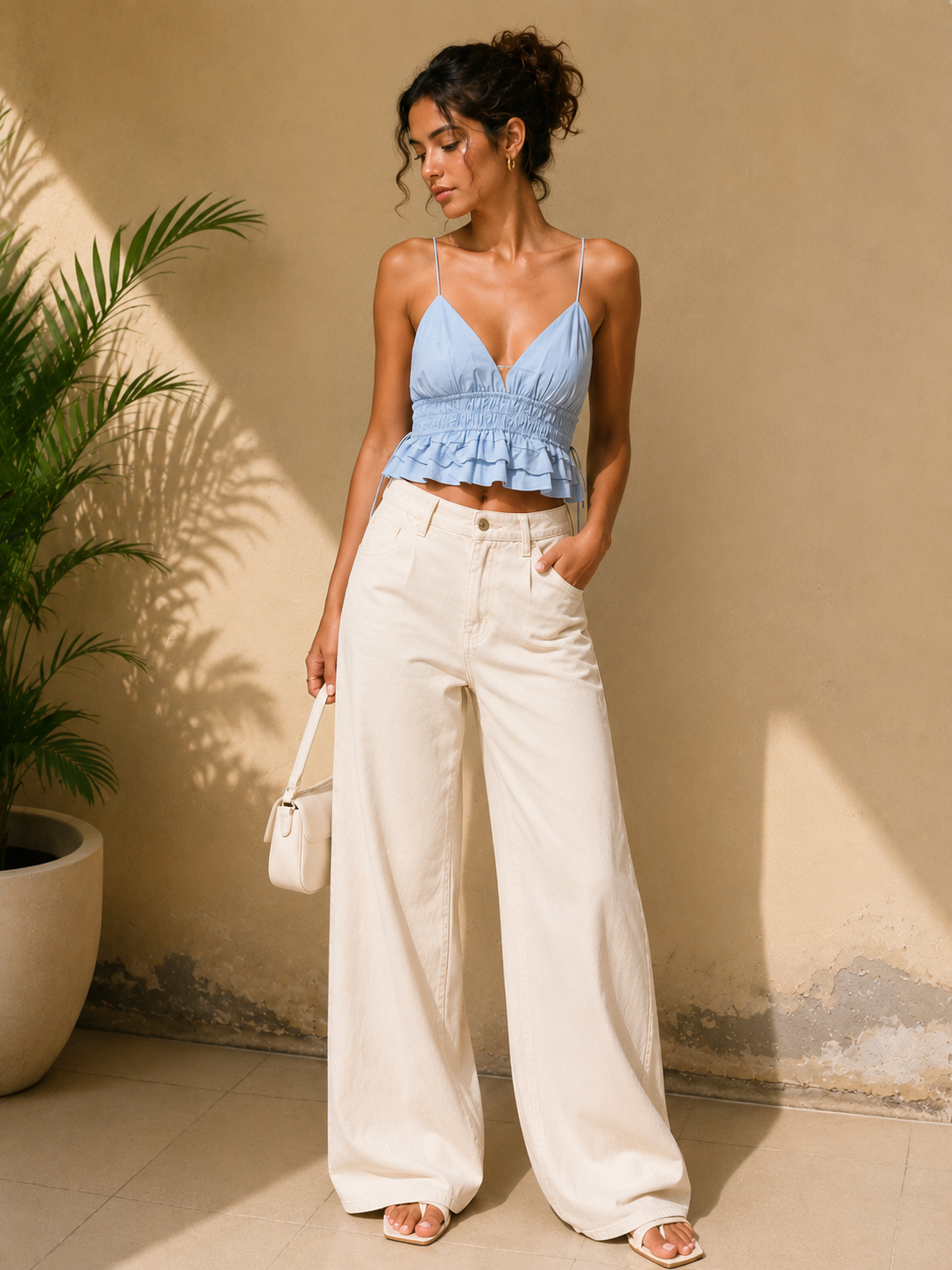 Sky Blue Ruffle Crop Top