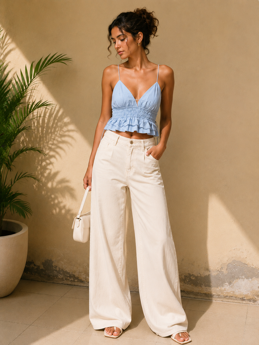 Sky Blue Ruffle Crop Top