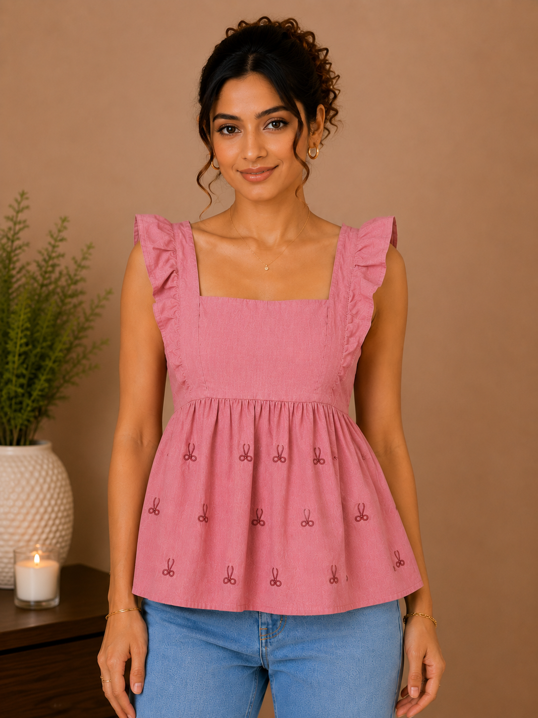 Embroidered Peplum Top for Women
