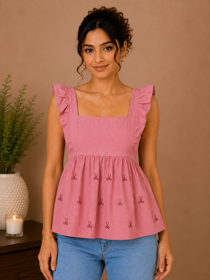 Embroidered Peplum Top for Women