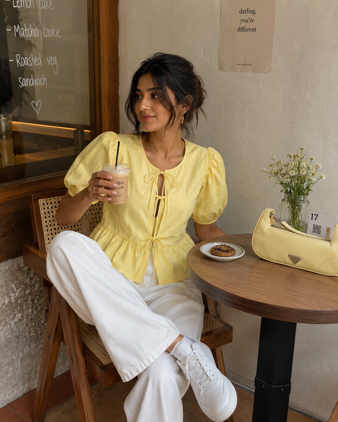 Fuchsia Puff Sleeve Peplum Yellow Top for Women