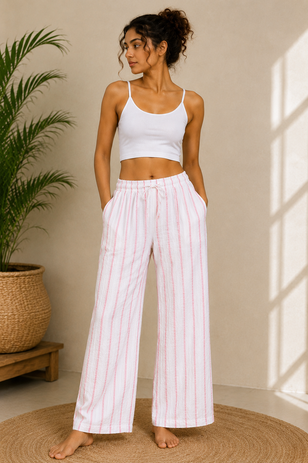 Pink Stripe Relaxed Wide-Leg Lounge Pants