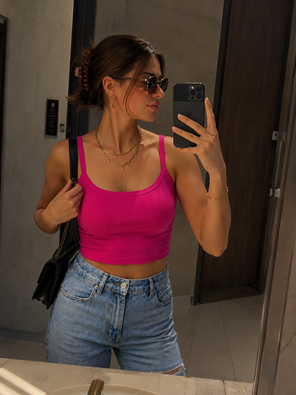 Ribbed Crop Cami Top Pink