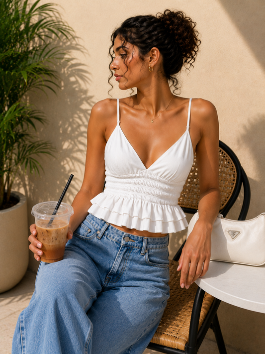 Ruffle Crop Top White