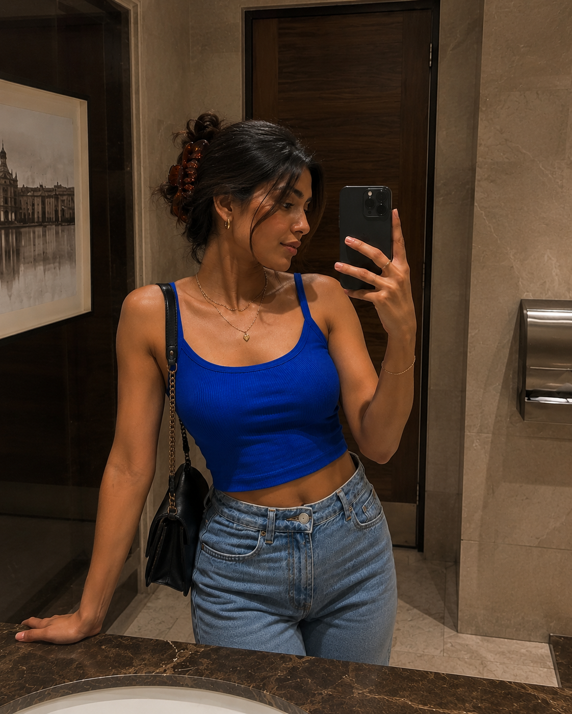 Ribbed Crop Cami Top Blue