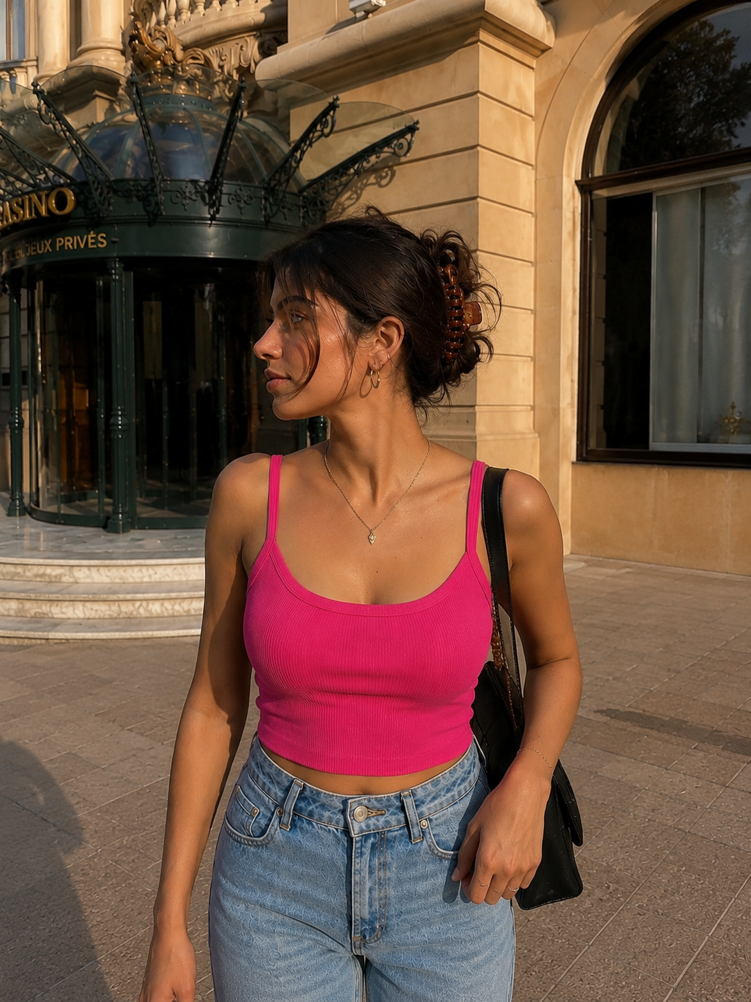 Ribbed Crop Cami Top Pink