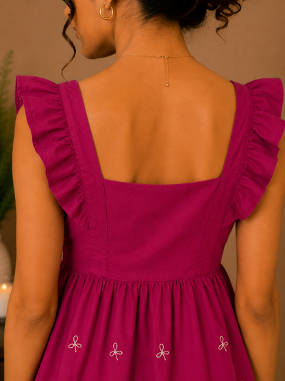 Fuchsia Ruffle Sleeve Peplum Top