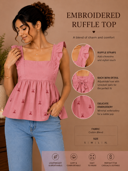 Embroidered Peplum Top for Women