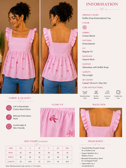 Pink Embroidered Peplum Top for Women