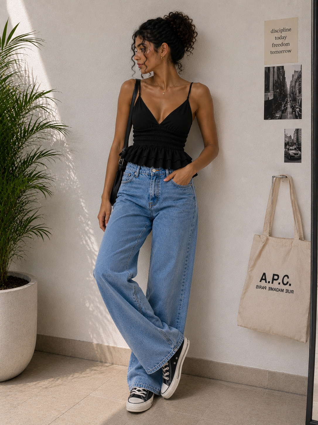 Ruffle Crop Top Black
