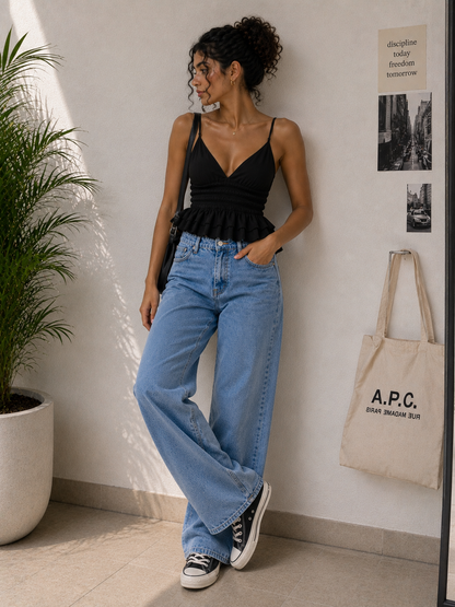 Ruffle Crop Top Black