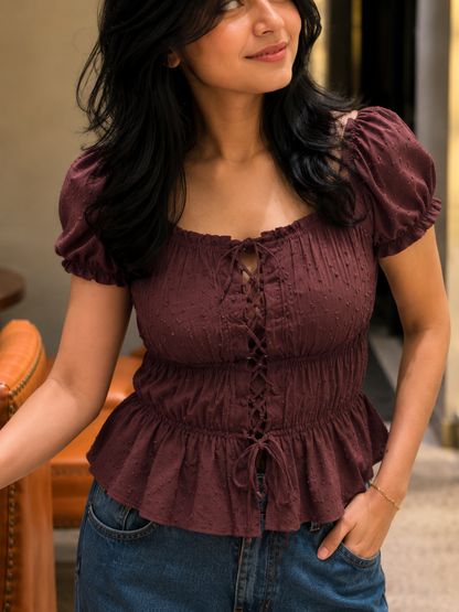 Lilac Sweetheart Smocked Peplum Top