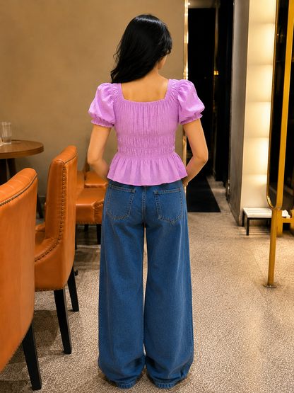 Lilac Sweetheart Smocked Peplum Top
