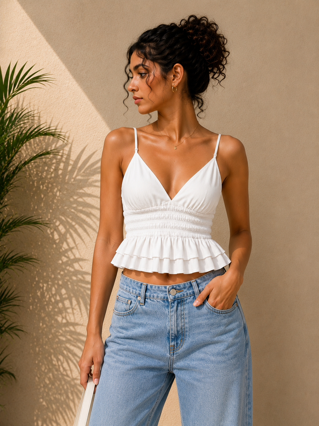 Ruffle Crop Top White