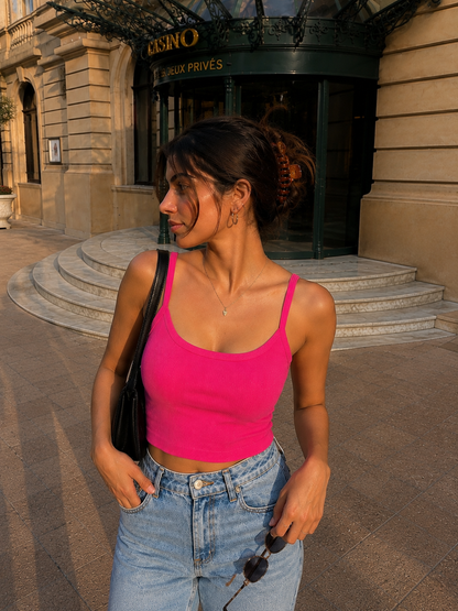Ribbed Crop Cami Top Pink