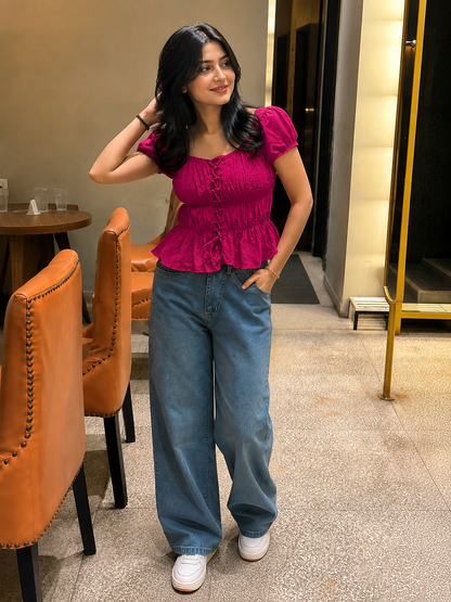 Lilac Sweetheart Smocked Peplum Top