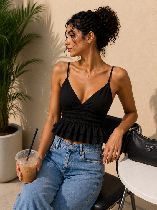 Ruffle Crop Top Black