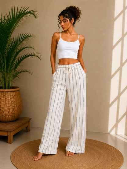 Mehendi Green Stripe Relaxed Wide-Leg Lounge Pants
